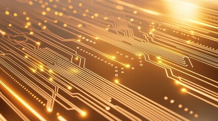 Poster - Abstract Technology Background with Golden Circuit Lines and Glowing Lights for Digital Innovation and Modern Design