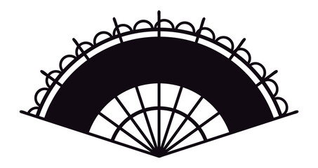 Poster - Classic hand fan silhouette with intricate border design, symbolizing sophistication, cultural heritage, and cooling comfort on a white background