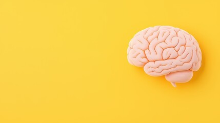 Poster - Realistic Pink Brain Model on Bright Yellow Background for Educational and Artistic Use