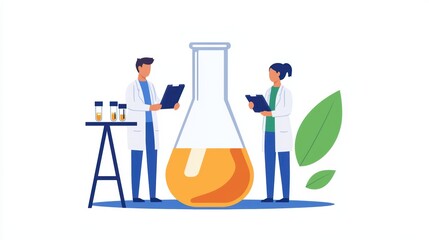 Poster - Scientists Conduct Experiments in Laboratory with Test Tubes and Flask Representing Environmental Research and Innovation