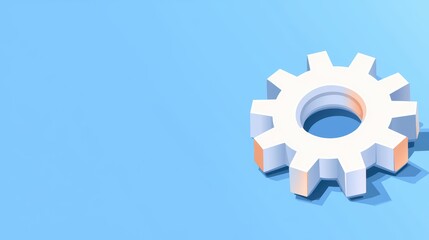 Poster - 3D White Gear on Soft Blue Background with Subtle Shadows and Highlights for Business Concept or Technology Visuals