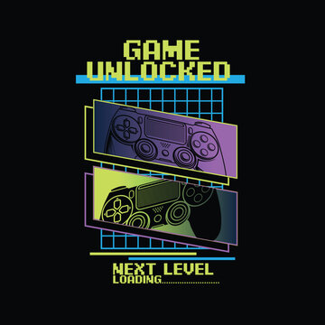 Game Unlocked Next Level Loading console game pad vector design