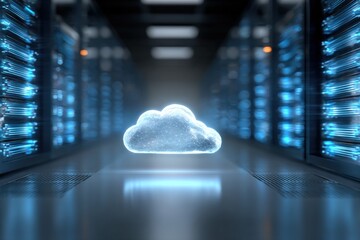 Poster - High Technology Cloud Computing Data Center Server Room with Cloud Storage Symbol in Modern Digital Environment