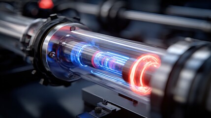Aufkleber - Highly Detailed Close-Up of a Scientific Experimental Apparatus with Illuminated Gas Tube Showing Advanced Technology in Laboratory Environment