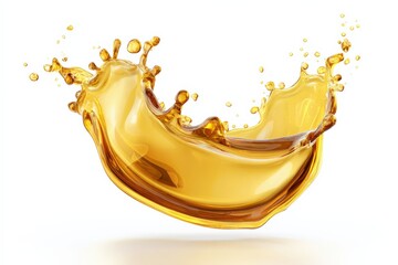 Aufkleber - Dynamic splash of golden liquid with detailed reflections and flowing motion isolated on white background for advertising or design