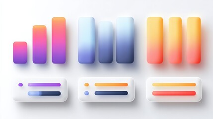 Aufkleber - Modern colorful bar graphs and data visualizations with smooth gradient effects for business presentations and analytics reports