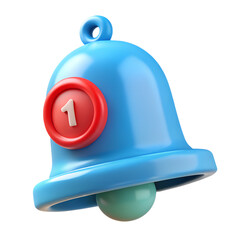 Poster - 3d cartoon blue bell notification icon isolated on transparent background