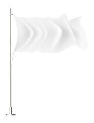 Poster - White flag waving on a flagpole against a white background, representing a concept of surrender, truce, or blank slate for design and customization