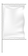 Poster - White rectangular flag waving gracefully on a sturdy metal pole with rings, offering a versatile template for custom designs and branding opportunities in various contexts