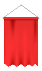 Poster - Red cloth banner hanging from a metallic support, waving gently in the wind against a clean white background, creating an ideal space for adding text or logos for promotional use