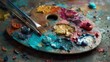 © irma - Artists palette with paints and brushes creative concept for art