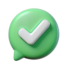 Poster - 3d green check mark in speech bubble isolated on transparent background