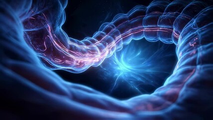 Poster - medical visualization of a colonoscopy procedure reveals glowing energy field within large intestine