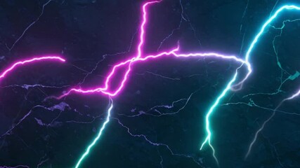 Wall Mural - Neon lightning cracks on dark marble; background texture; design