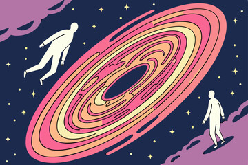 Surreal cosmic portal swirling galaxy vector art
