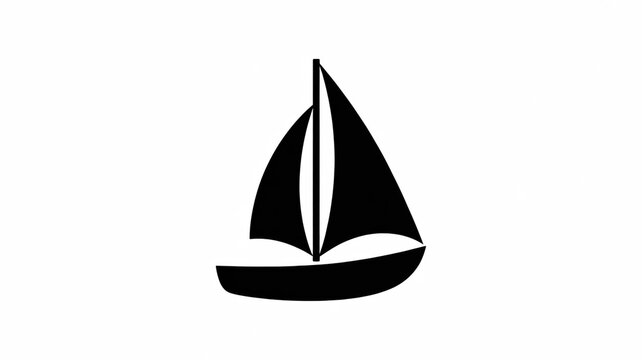A minimalist black and white icon of a sailboat. The sailboat is rendered in solid black against a white background