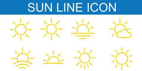 Poster - Sun vector illustration set in yellow color. Sun icon set. Yellow sun icons. Sunset icon collection. Yellow sun star icons. Solar energy. Vector illustration