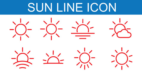 Poster - Sun vector illustration set in yellow color. Sun icon set. Yellow sun icons. Sunset icon collection. Yellow sun star icons. Solar energy. Vector illustration