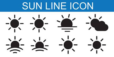 Poster - Sun vector illustration set in yellow color. Sun icon set. Yellow sun icons. Sunset icon collection. Yellow sun star icons. Solar energy. Vector illustration
