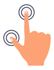 Poster - Cartoon hand touching a virtual screen with an index finger, activating a digital interface that creates a ripple effect, illustrating modern technology and user interaction