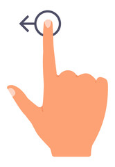 Poster - Human hand with index finger touching a digital touchscreen and swiping to the left, indicating a gesture based interaction with a technological device