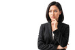 © The Stock Guy - Young Asian business woman thinking and looking away with a serious expression, isolated on transparent background