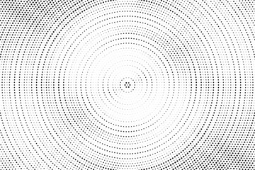 Fototapete - Radial halftone gradient background. Dotted concentric texture with fading effect. Black and white circle shade wallpaper. Grunge rough vector. Monochrome backdrop	