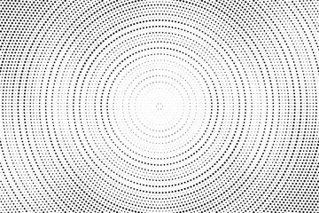 Fototapete - Radial halftone gradient background. Dotted concentric texture with fading effect. Black and white circle shade wallpaper. Grunge rough vector. Monochrome backdrop	