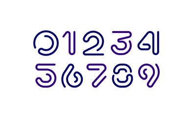 Canvas Print - modern numbers set, trendy numerals 1,2,3,4,5,6,7,8,9 made segment rounded line, vector illustration