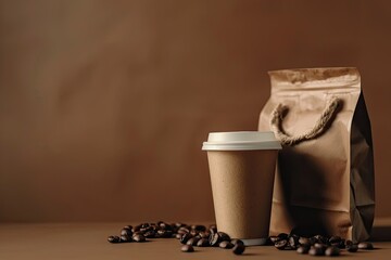 Fototapete - Detailed Visual  of Coffee Concept with Bag and Take Away Cup