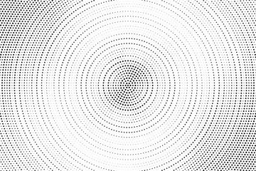 Aufkleber - Radial halftone gradient background. Dotted concentric texture with fading effect. Black and white circle shade wallpaper. Grunge rough vector. Monochrome backdrop	