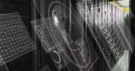 Poster - Projecting holographic panels in server room, showing server racks, LED lights, network diagrams