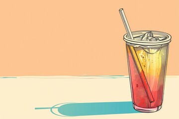 Fototapete - Pixel Perfect Image of a Cartoon Drawing of a Drink with a Straw in it
