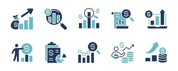 Poster - simple financial tracking report icon set business investment growth profit chart signs vector illustration accounting balance analysis information record symbol design