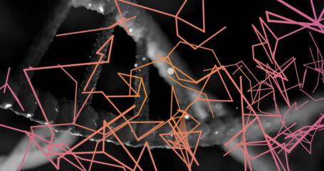 Aufkleber - Displaying abstract polygonal mesh in digital scene, with neon triangular lines and blurred forms