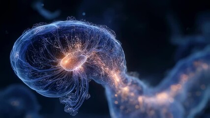 Poster - medical animation showing a glowing brain stem with neural activity and connections, ideal for medic