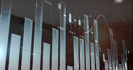 Poster - Translucent 3D bar chart showing floating numeric labels in digital panel, with colored trend lines