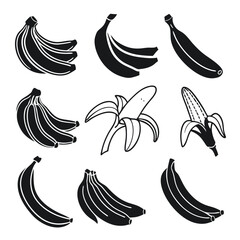 Fototapete - Black and White Banana and Corn Illustrations bananas