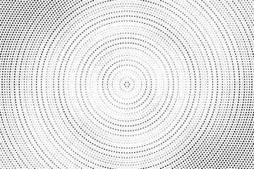 Fototapete - Radial halftone gradient background. Dotted concentric texture with fading effect. Black and white circle shade wallpaper. Grunge rough vector. Monochrome backdrop	
