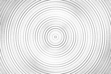Fototapete - Radial halftone gradient background. Dotted concentric texture with fading effect. Black and white circle shade wallpaper. Grunge rough vector. Monochrome backdrop	