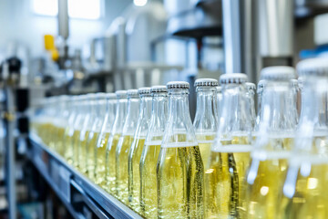 Poster - Bottling process of beverage in a modern facility Generative AI