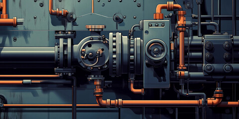 Poster - Vivid hydraulic pump with intricate piping system for automation Generative AI