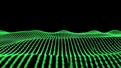 Green binary code data flow on dark background, technology abstract concept