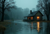 Cottage with Porch During Major Flood