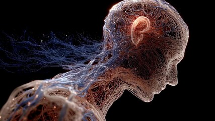 Poster - Medical visualization depicting a transparent human head and nervous system, highlighting the pineal gland, suggesting a connection with insomnia and other sleep disorders