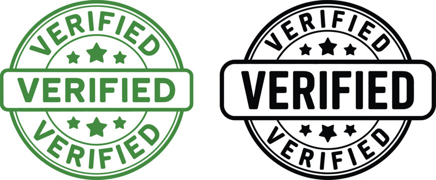 Two verified stamps in green and black with stars and rounded rectangle box