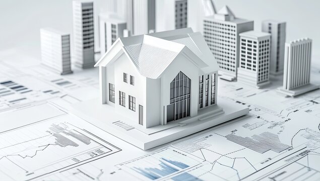 Model home on architectural plans