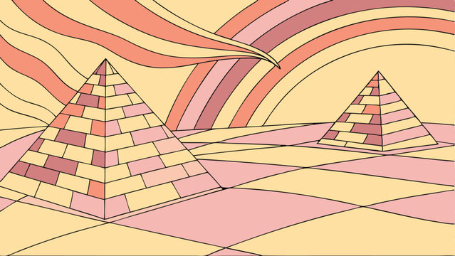 Artistic Pyramids Desert Landscape Design Pastel Colors Graphic