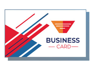 Poster - Modern business card design with abstract geometric shapes in red blue and orange and the words business card isolated on white background
