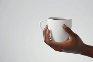 Fototapete - African American Hand Holding a White Ceramic Mug with Coffee or Tea on White Background Cup of Tea
